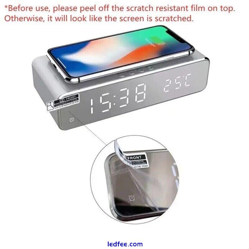 Digital Alarm Clock Thermometer Led Screen 5W Wireless Charger iPhone Time Dock 4 