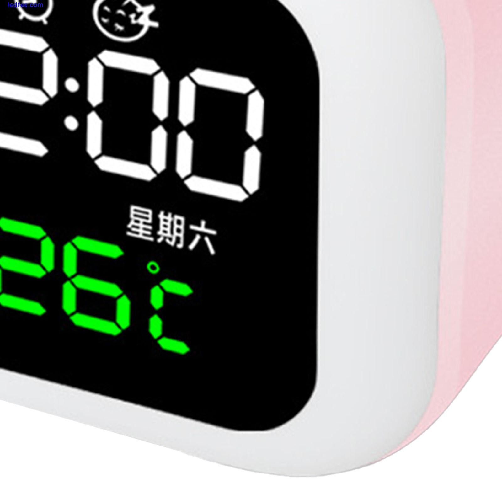 (Pink) LED Alarm Clock Multifunctional USB Rechargeable Dimmable Night 3 