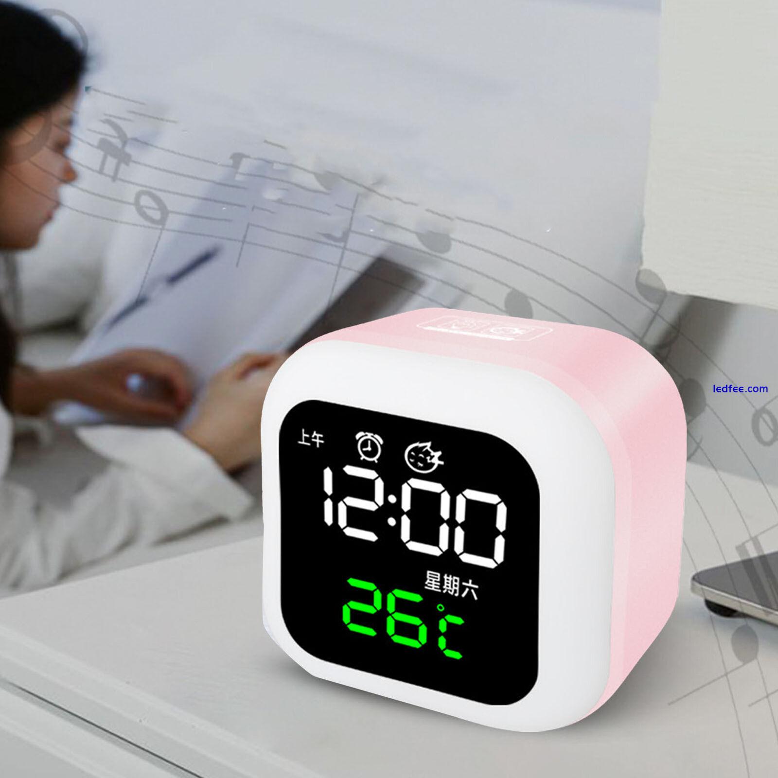 (Pink) LED Alarm Clock Multifunctional USB Rechargeable Dimmable Night 2 