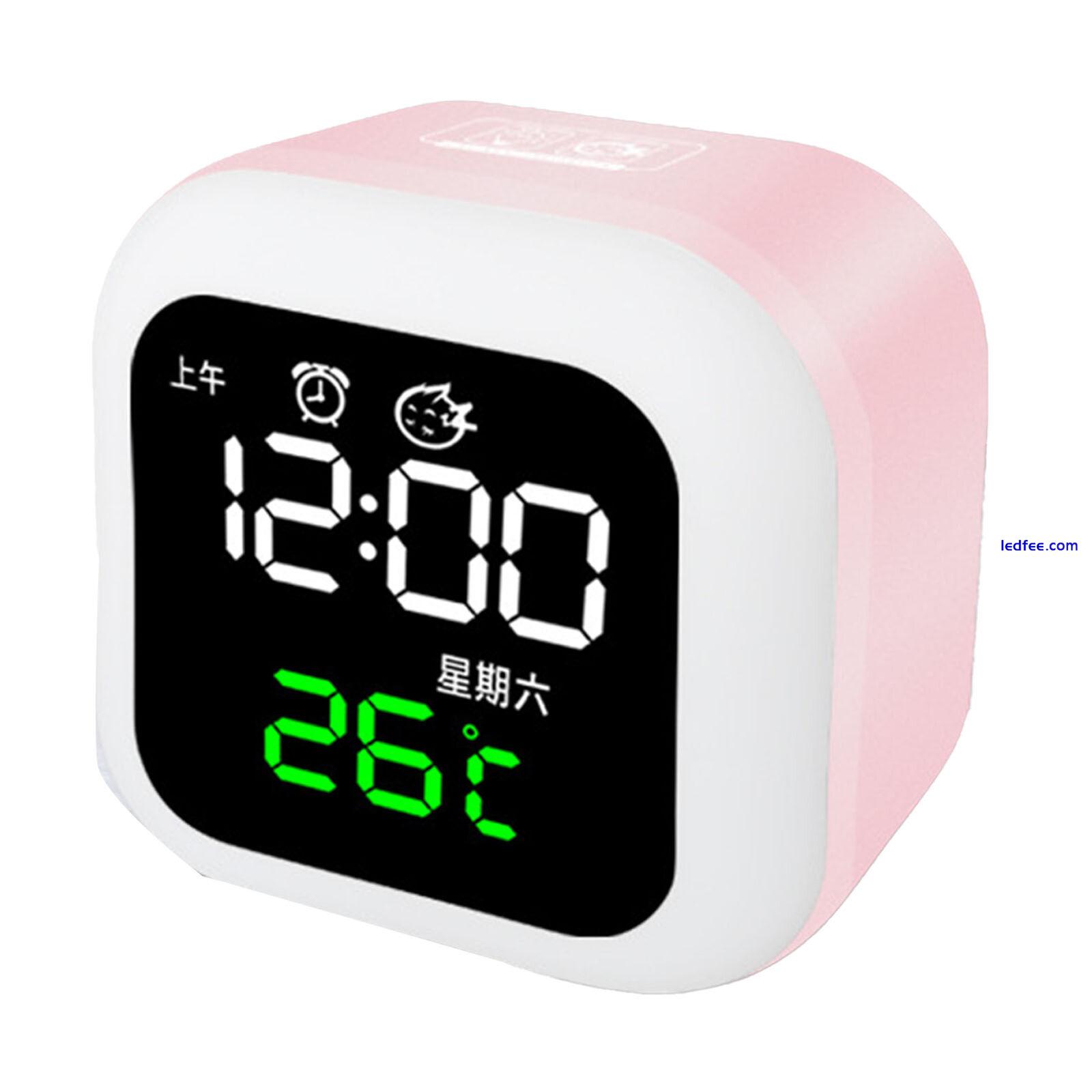 (Pink) LED Alarm Clock Multifunctional USB Rechargeable Dimmable Night 4 