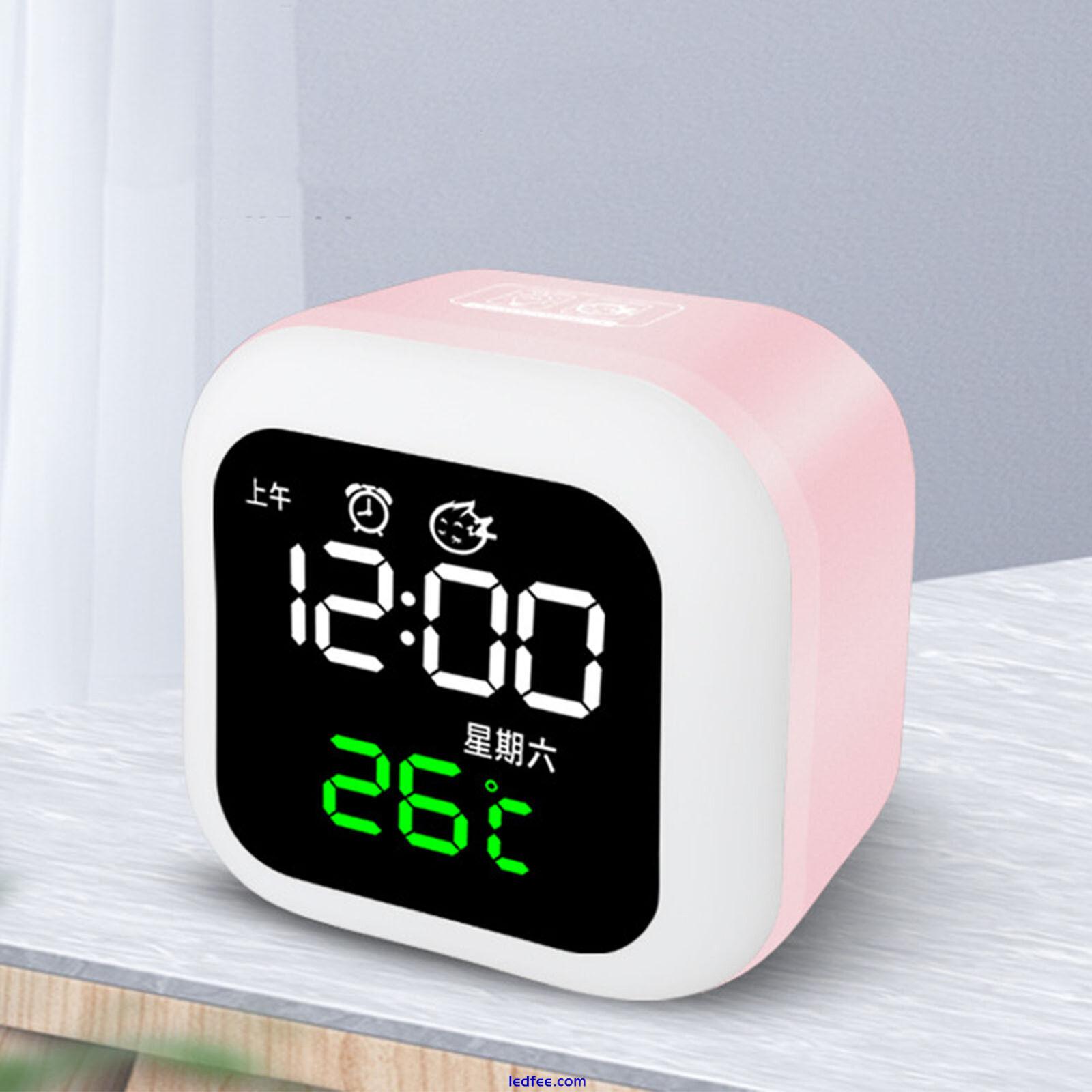(Pink) LED Alarm Clock Multifunctional USB Rechargeable Dimmable Night 1 