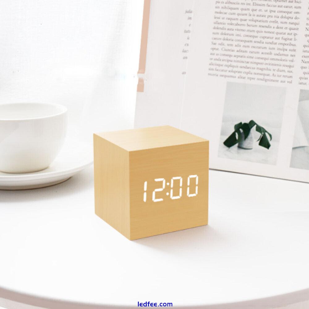 Digital Alarm Clock Wooden LED Temperature Electronic Voice Control Table Clocks 5 