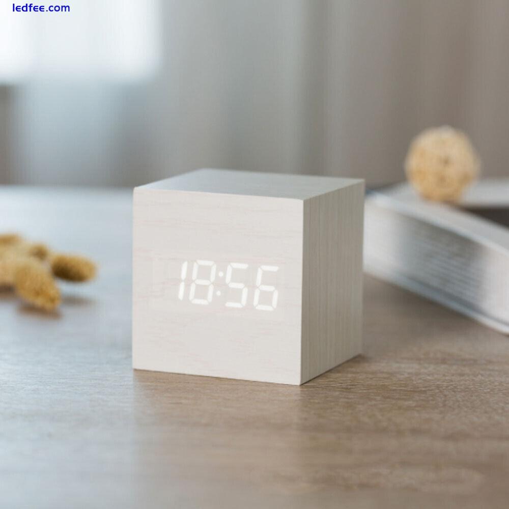 Digital Alarm Clock Wooden LED Temperature Electronic Voice Control Table Clocks 4 