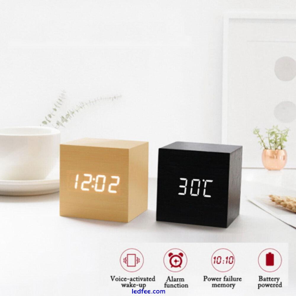 Digital Alarm Clock Wooden LED Temperature Electronic Voice Control Table Clocks 1 