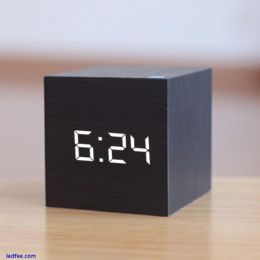 Digital Alarm Clock Wooden LED Temperature Electronic Voice Control Table Clocks 0 