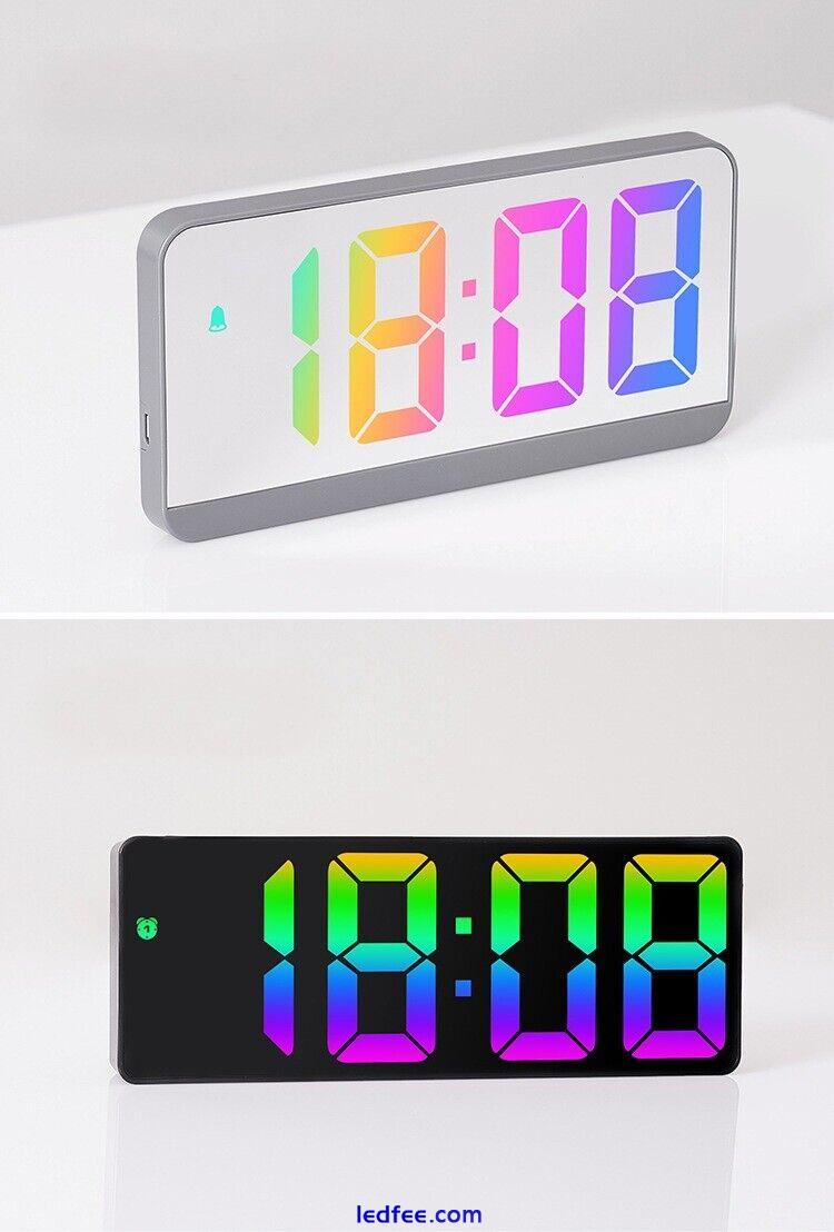 LED Electric Digital Alarm Clock Mains Mirror Temperature Display for Bedroom 5 