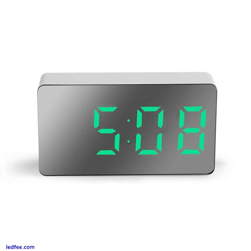 Travel Clock LED Mirror Alarm Clock with Temperature Display Rechargeable 0 