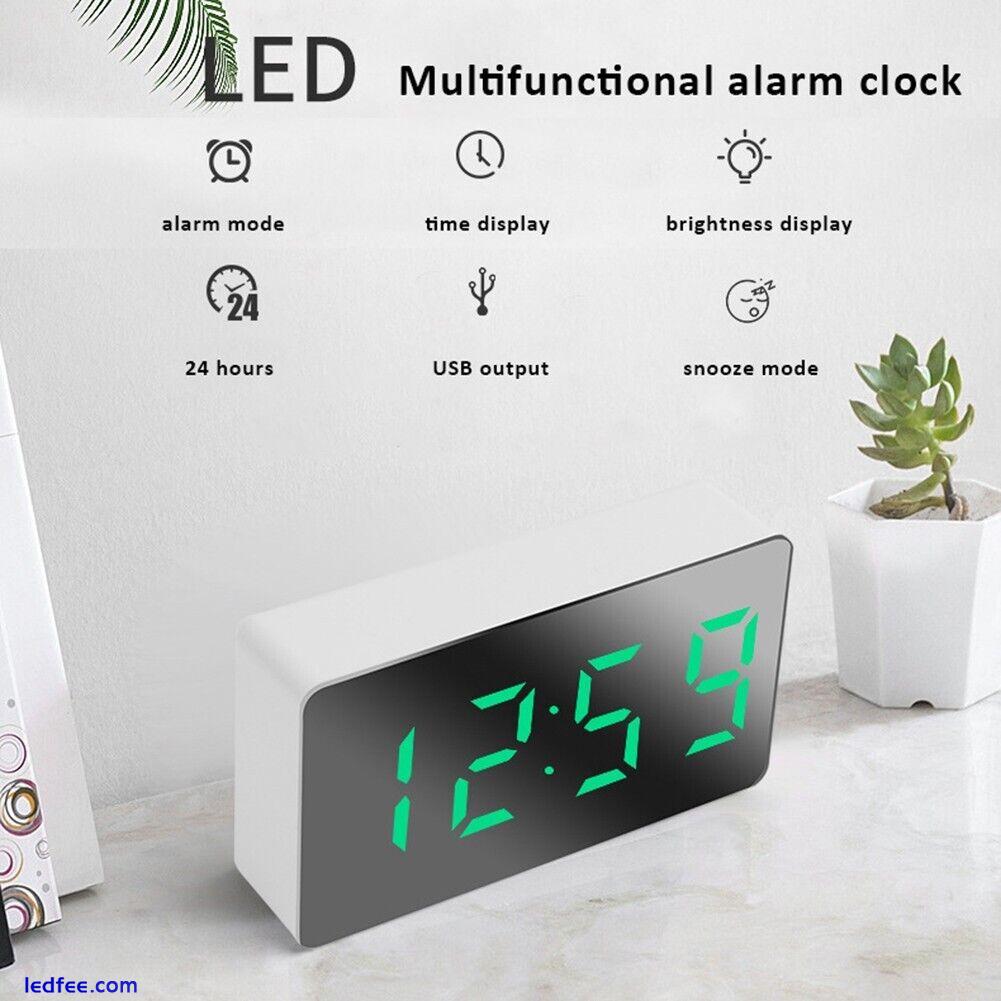 Travel Clock LED Mirror Alarm Clock with Temperature Display Rechargeable 4 
