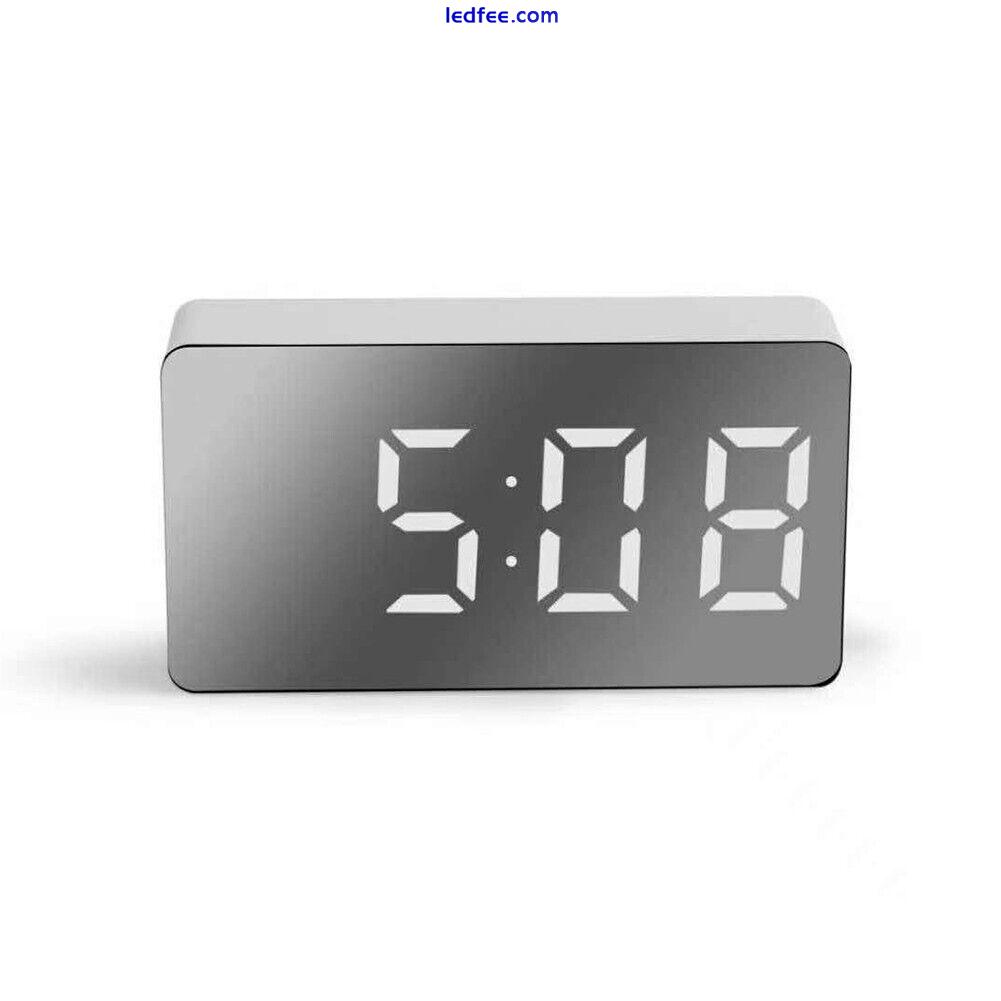 Travel Clock LED Mirror Alarm Clock with Temperature Display Rechargeable 5 