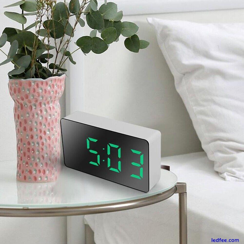 Travel Clock LED Mirror Alarm Clock with Temperature Display Rechargeable 2 