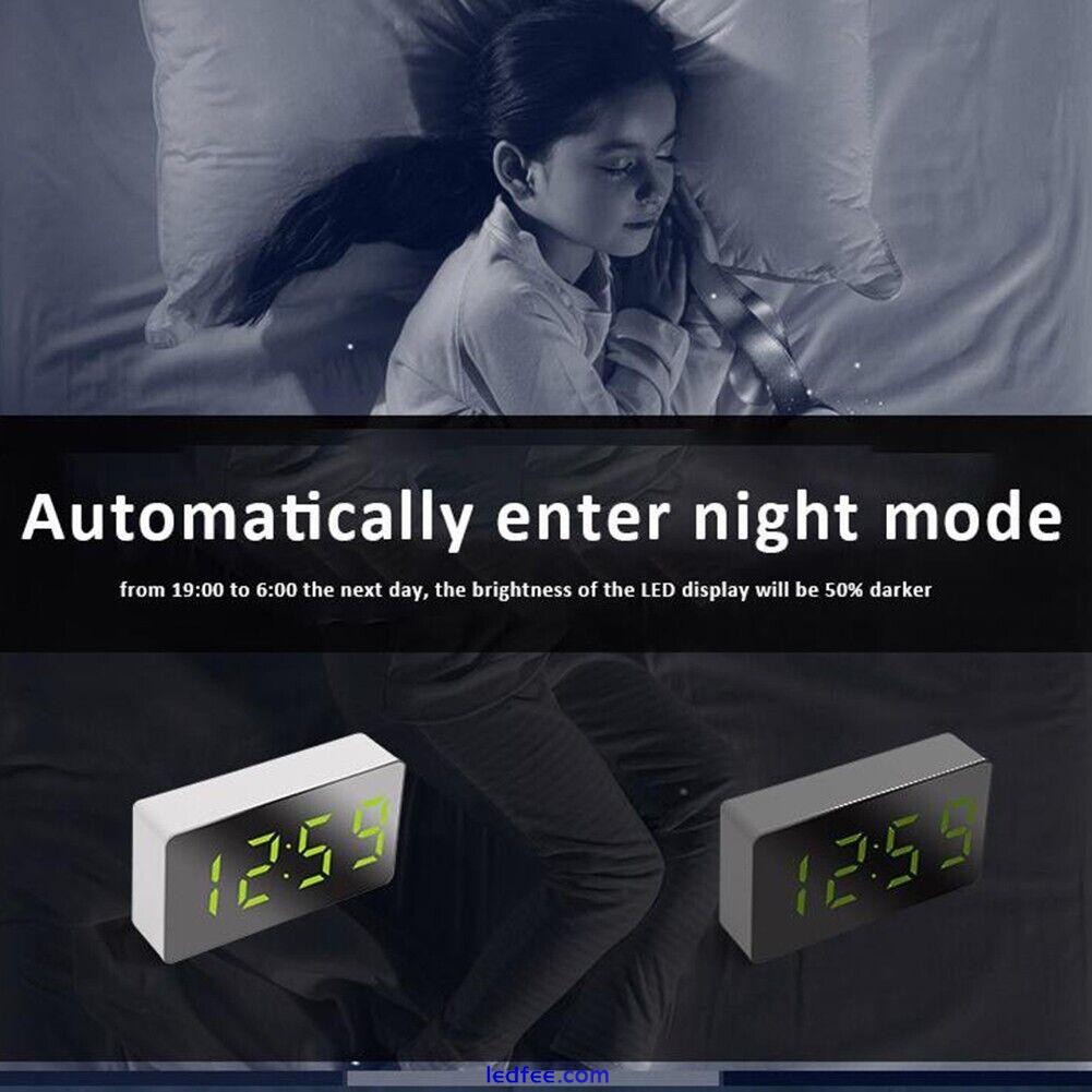 Travel Clock LED Mirror Alarm Clock with Temperature Display Rechargeable 1 
