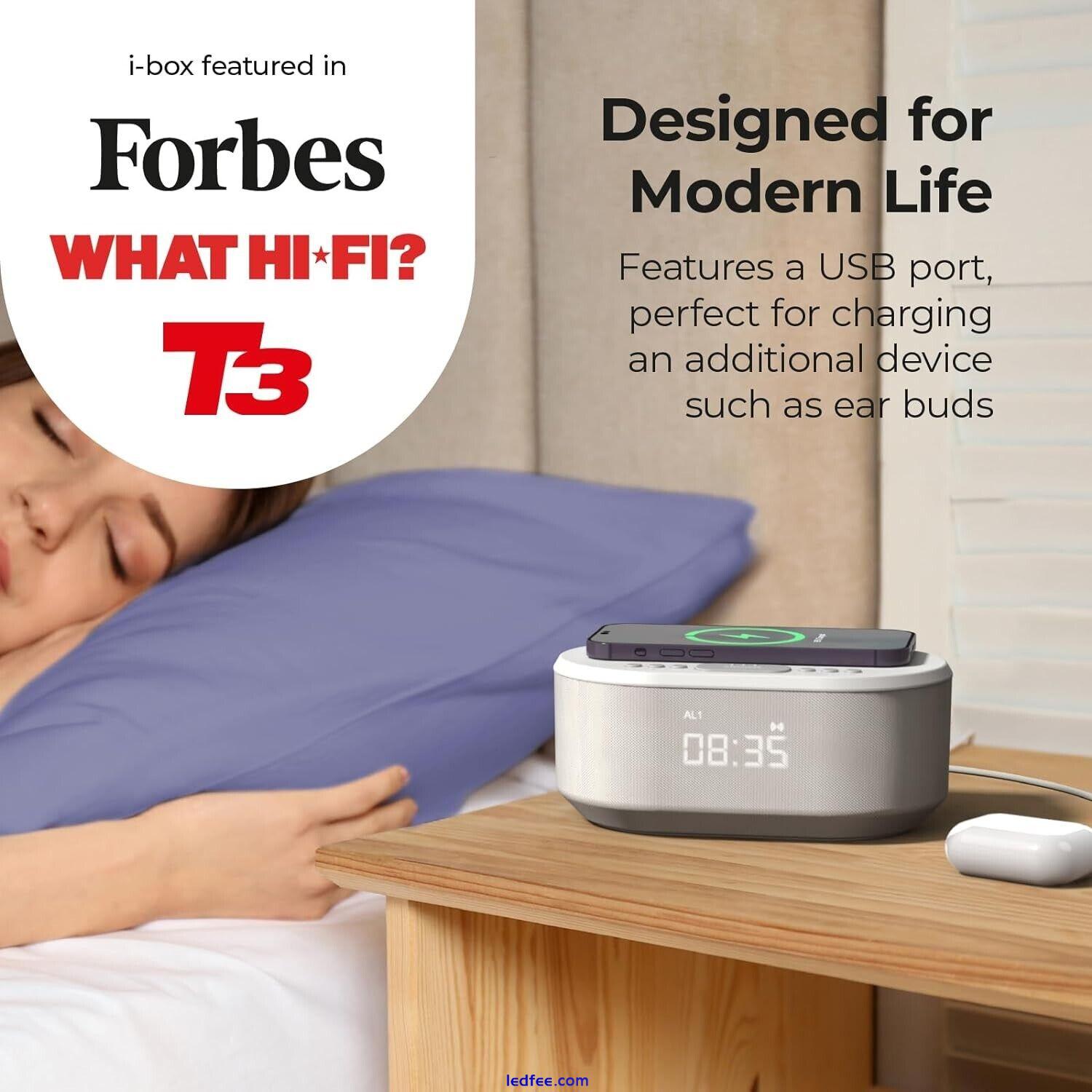i-box Alarm Clocks Bedside Alarm Clock Wireless Charging Bluetooth Speaker White 0 