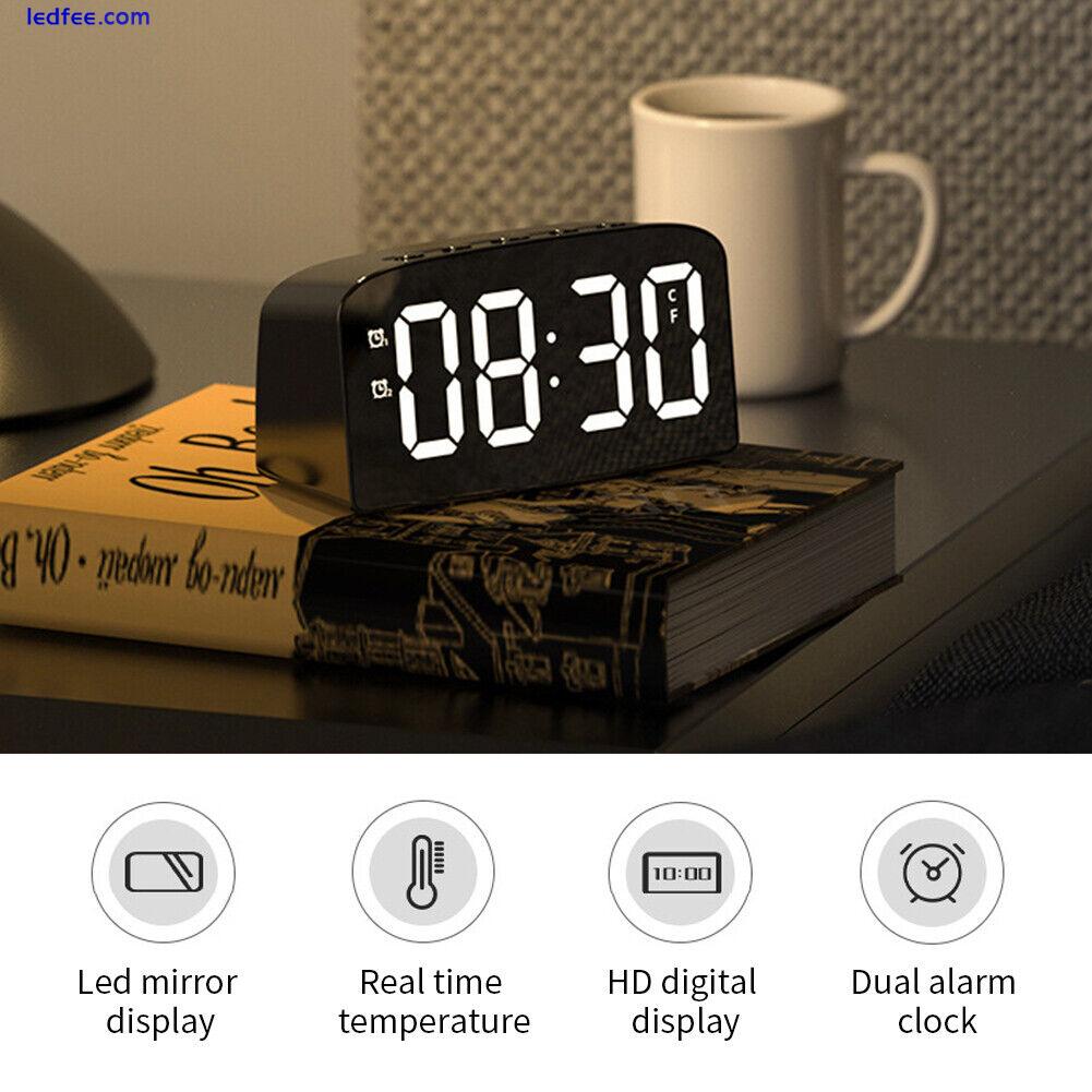 Large Display Snooze Digital Alarm Clock LED Mirror Table For Bedroom Decorative 2 