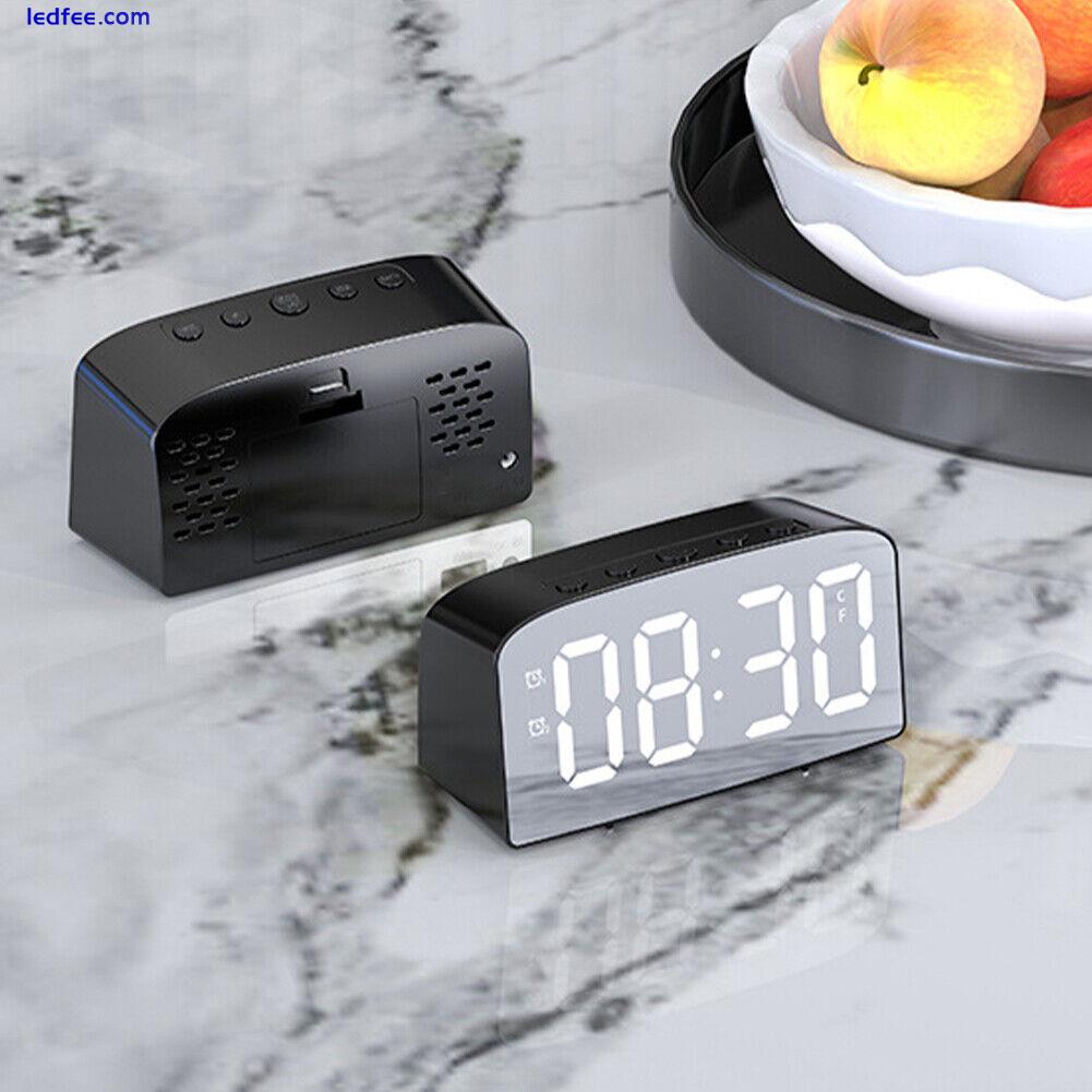 Large Display Snooze Digital Alarm Clock LED Mirror Table For Bedroom Decorative 3 