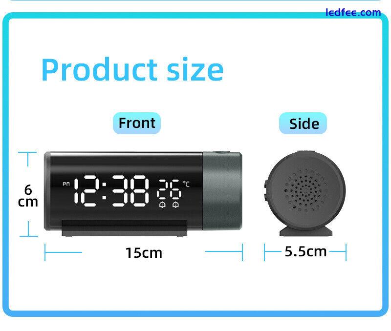 180° LED Digital Projection Snooze Dual Alarm Clock Timer USB w/Temperature 5 