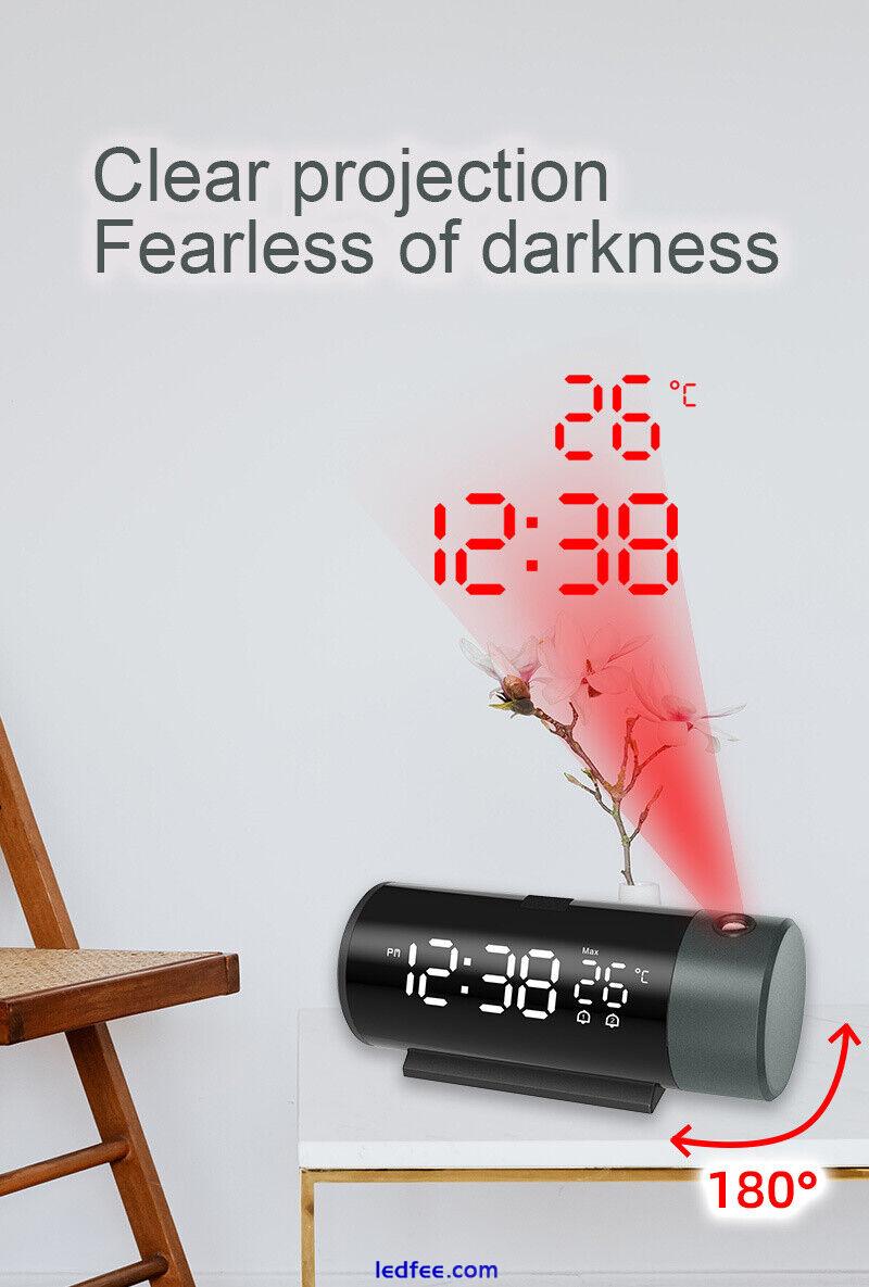 180° LED Digital Projection Snooze Dual Alarm Clock Timer USB w/Temperature 4 