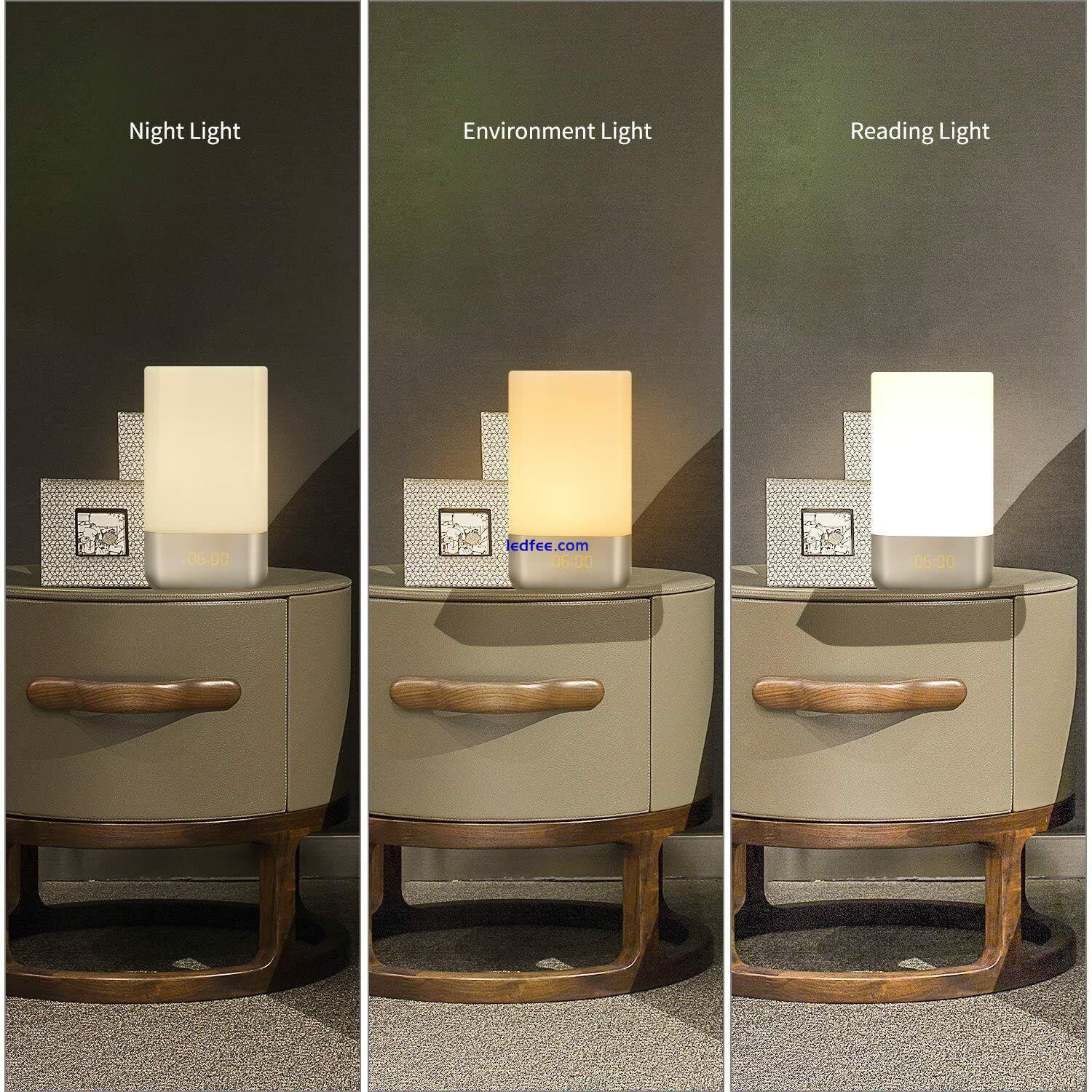 LED Wake Up Light Sunrise Alarm Clock USB Rechargeable Battery Bedside Desk Lamp 2 