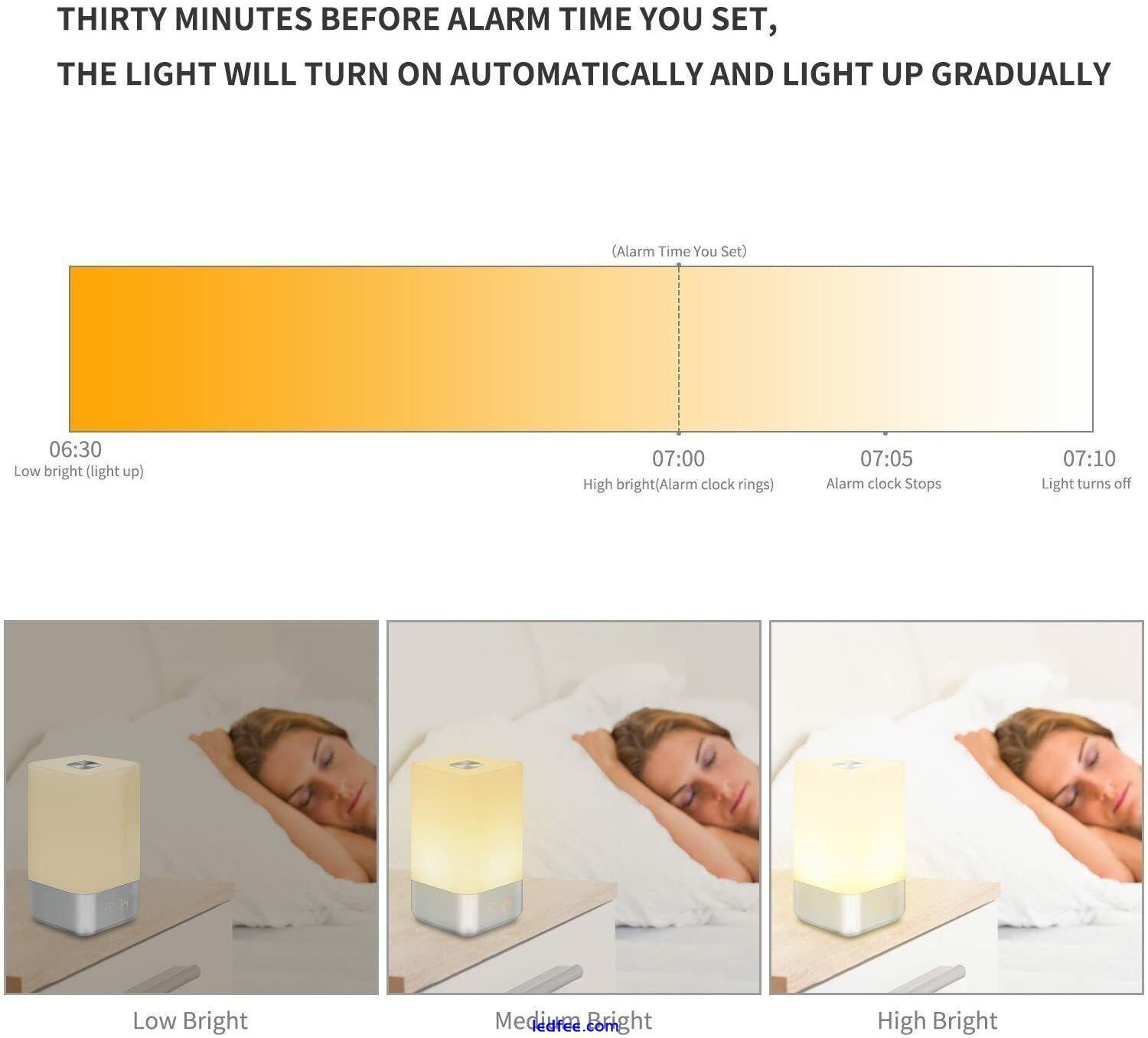 LED Wake Up Light Sunrise Alarm Clock USB Rechargeable Battery Bedside Desk Lamp 1 