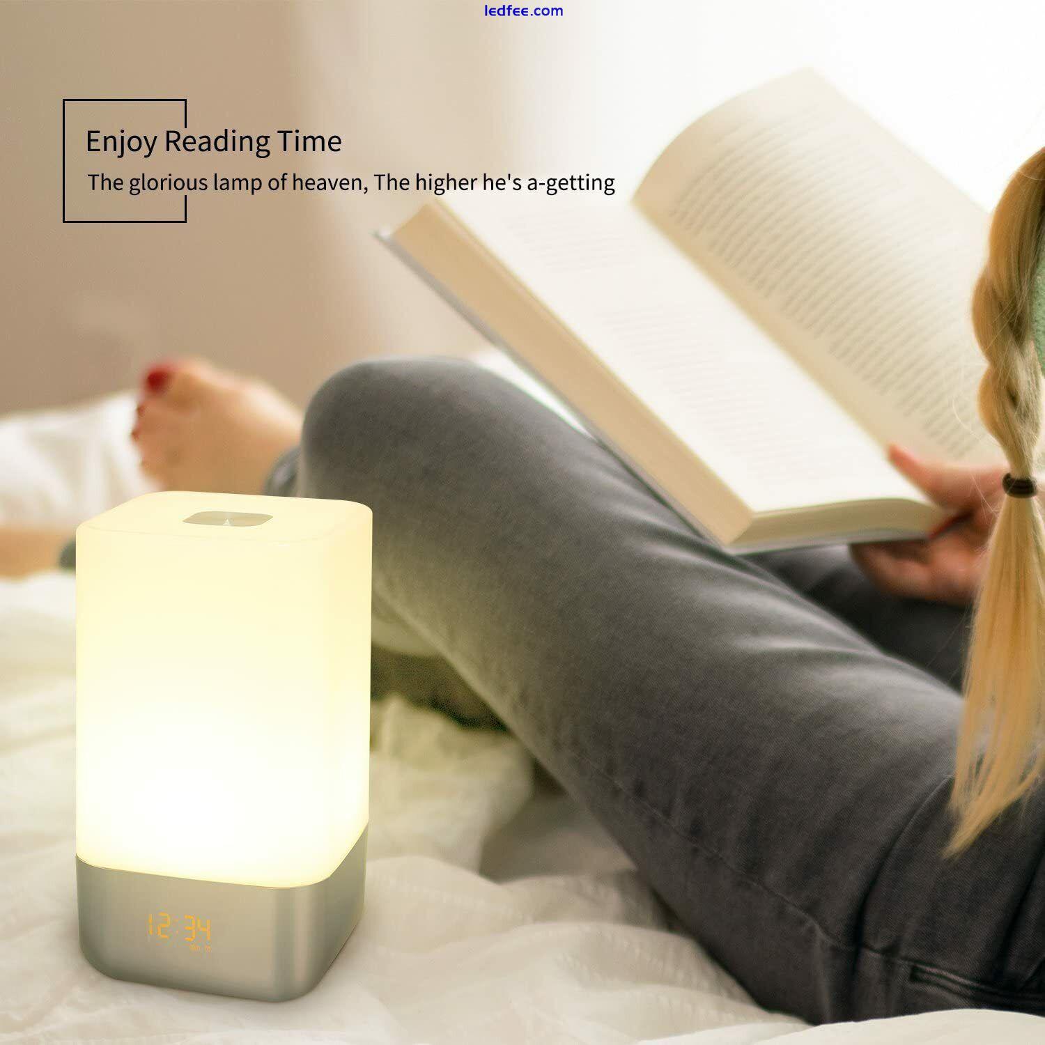 LED Wake Up Light Sunrise Alarm Clock USB Rechargeable Battery Bedside Desk Lamp 3 
