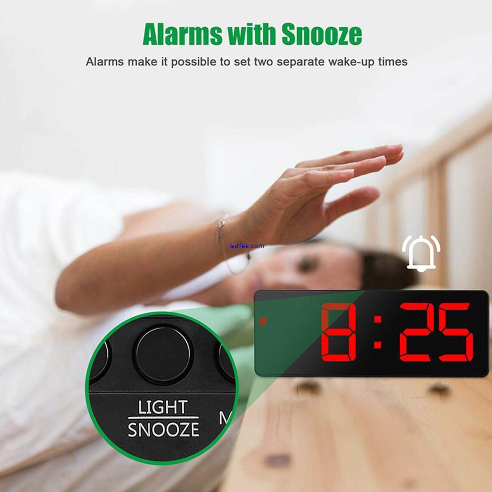 Digital LED Desk Alarm Clock Large Mirror Display USB Snooze Temperature Mode_ 2 