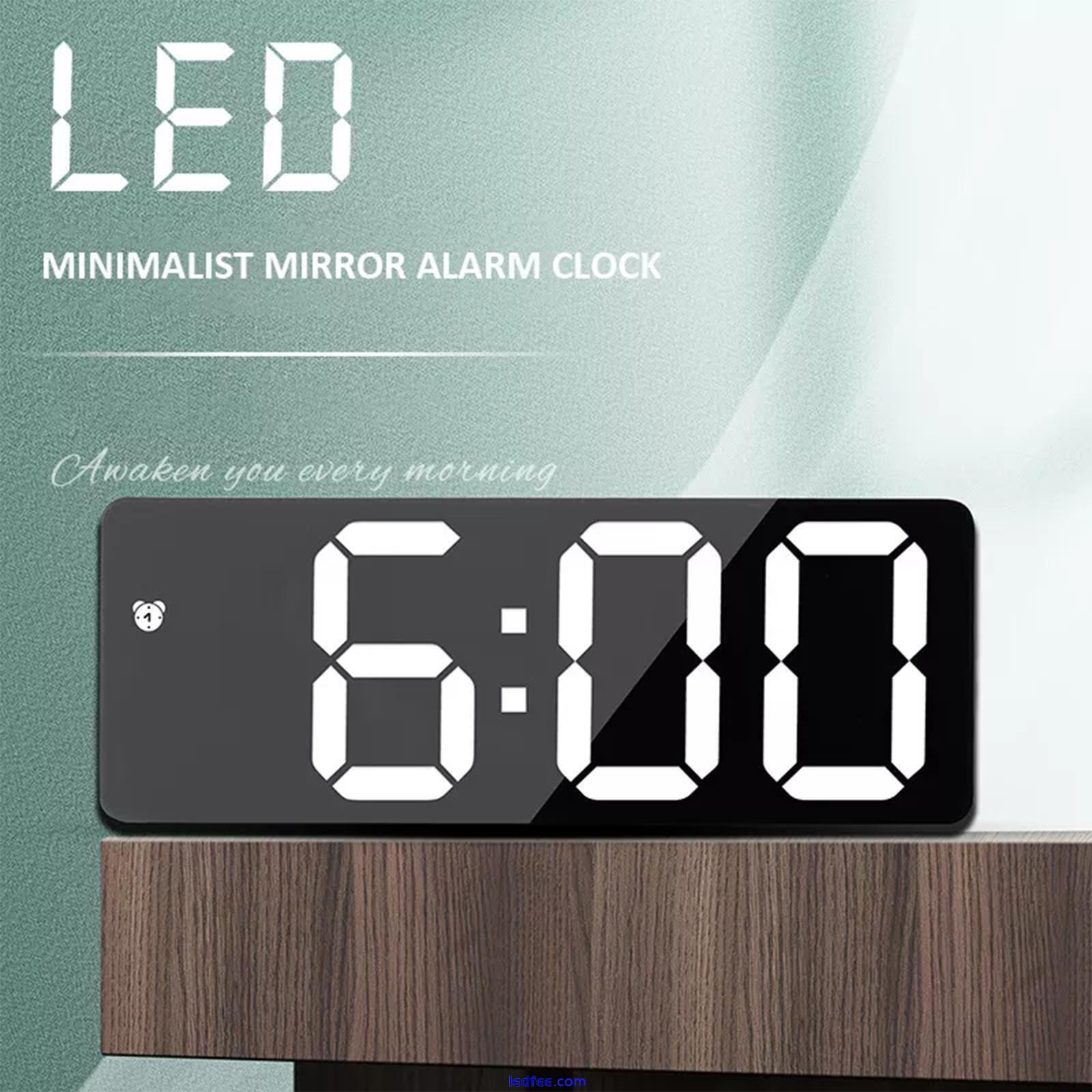 Digital LED Desk Alarm Clock Large Mirror Display USB Snooze Temperature Mode_ 0 