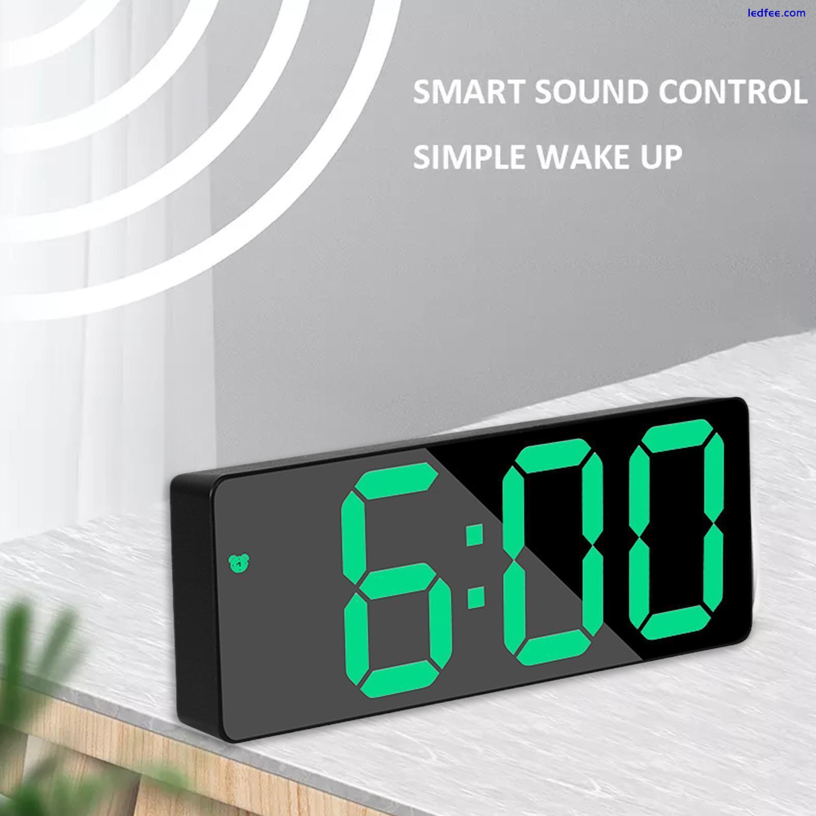 Digital LED Desk Alarm Clock Large Mirror Display USB Snooze Temperature Mode_ 1 