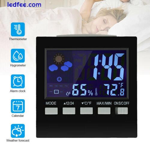 LED Digital LCD Display Alarm Clock with Temperature Calendar Weather Station 4 