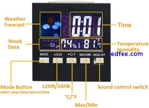 LED Digital LCD Display Alarm Clock with Temperature Calendar Weather Station 5 