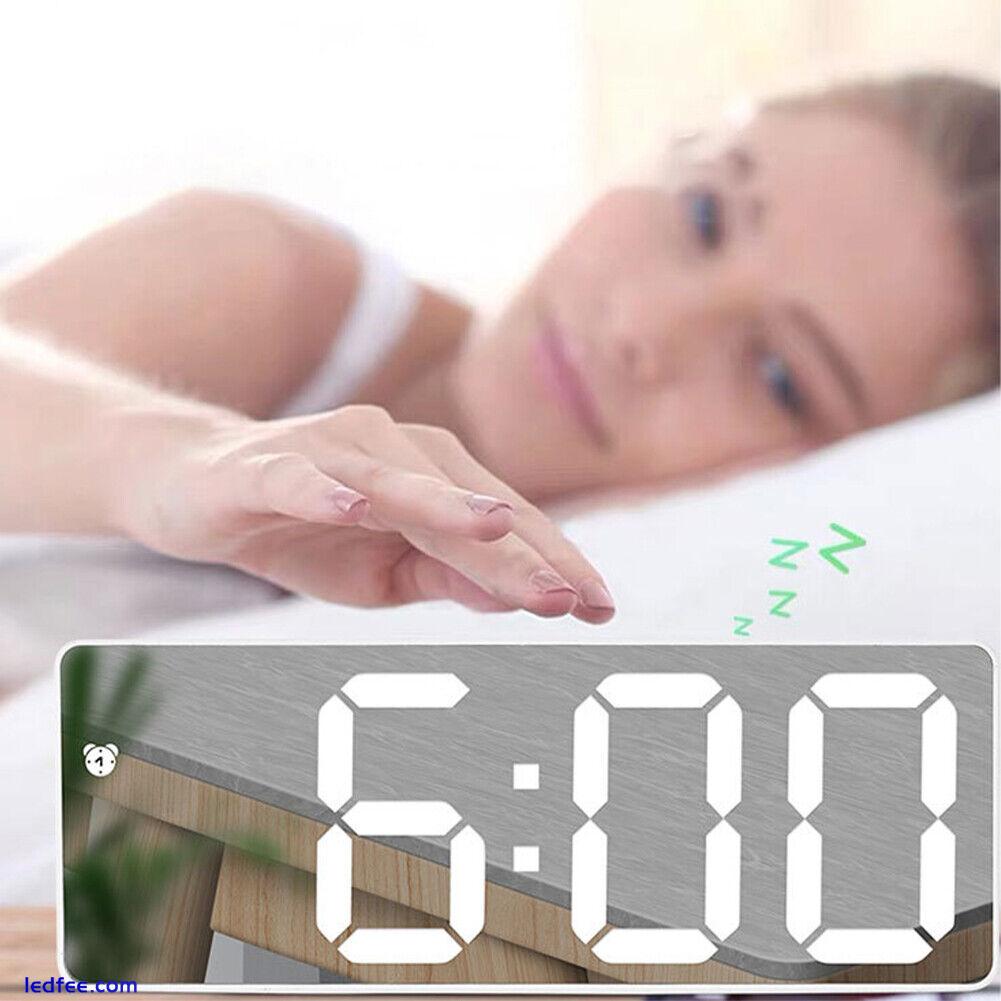 Digital Alarm Clock Sound Control ABS Electric LED Mirror Adjustable Brightness 4 