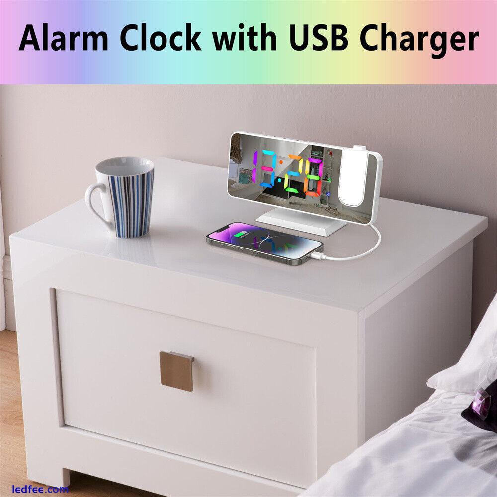 Projection Alarm Clock Color Changing LED Digital Large Screen Mirrored 4 