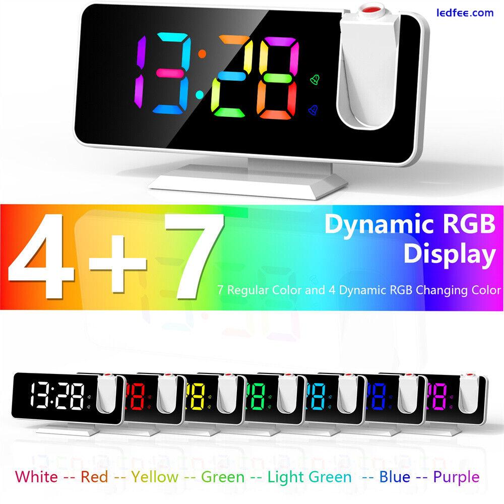 Projection Alarm Clock Color Changing LED Digital Large Screen Mirrored 5 