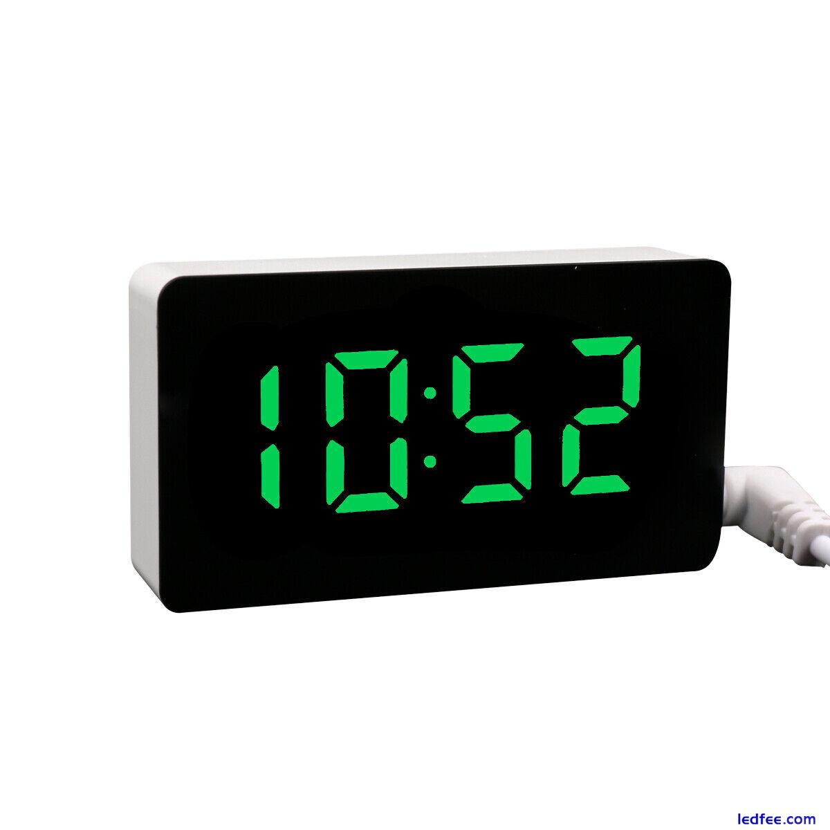 Digital Alarm Clock LED Mirror Display Temperature Date Bedside Wall Clock USB 5 