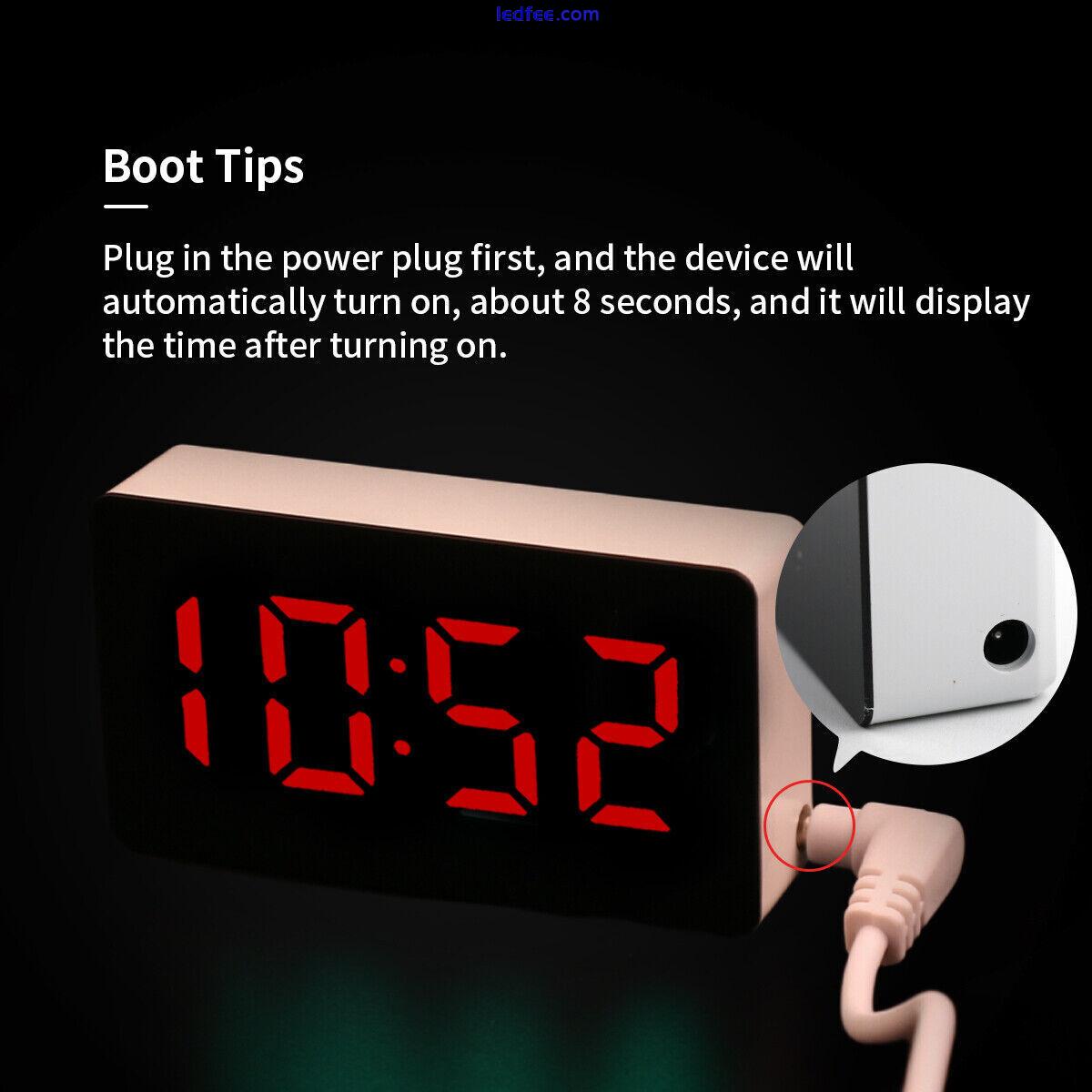 Digital Alarm Clock LED Mirror Display Temperature Date Bedside Wall Clock USB 1 