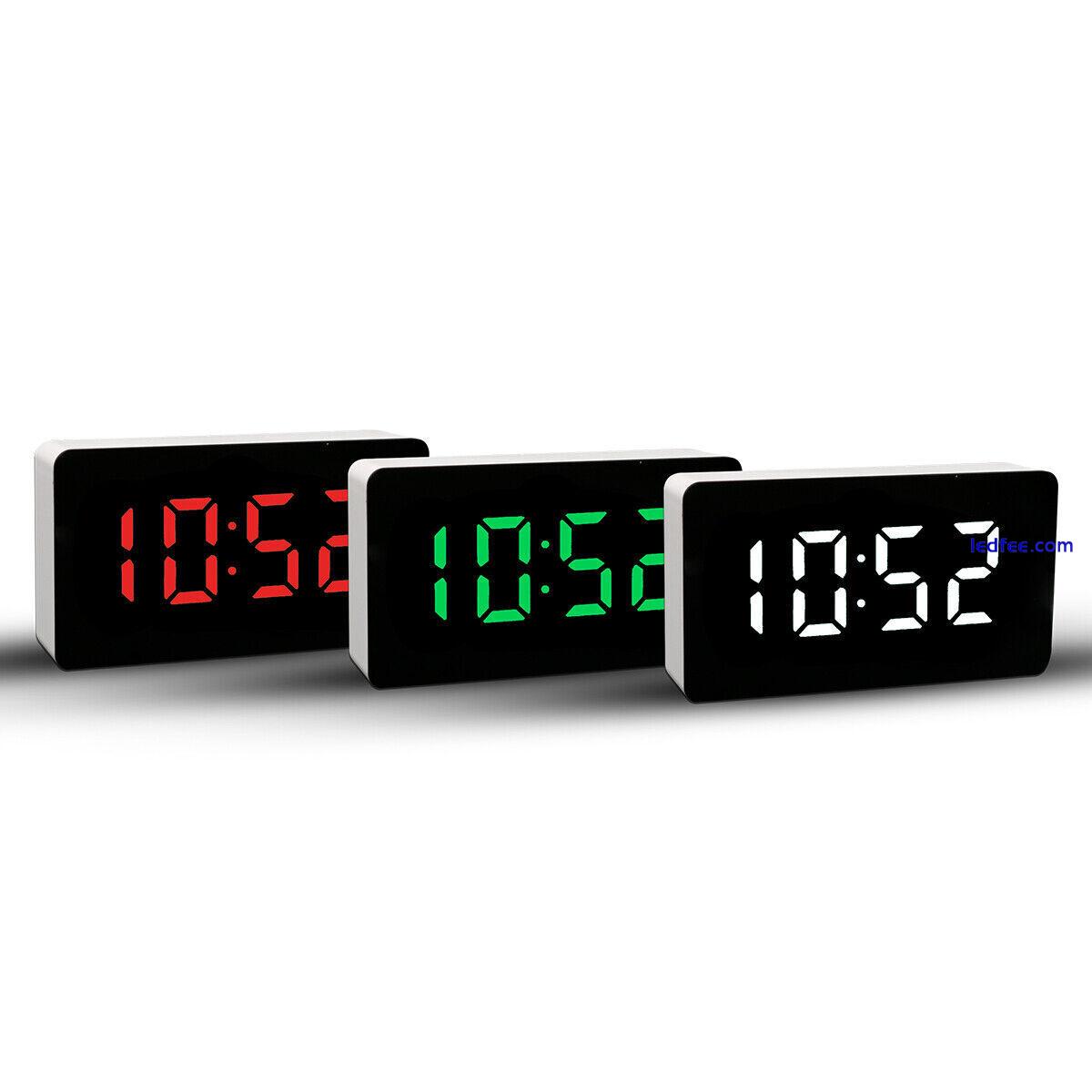 Digital Alarm Clock LED Mirror Display Temperature Date Bedside Wall Clock USB 3 