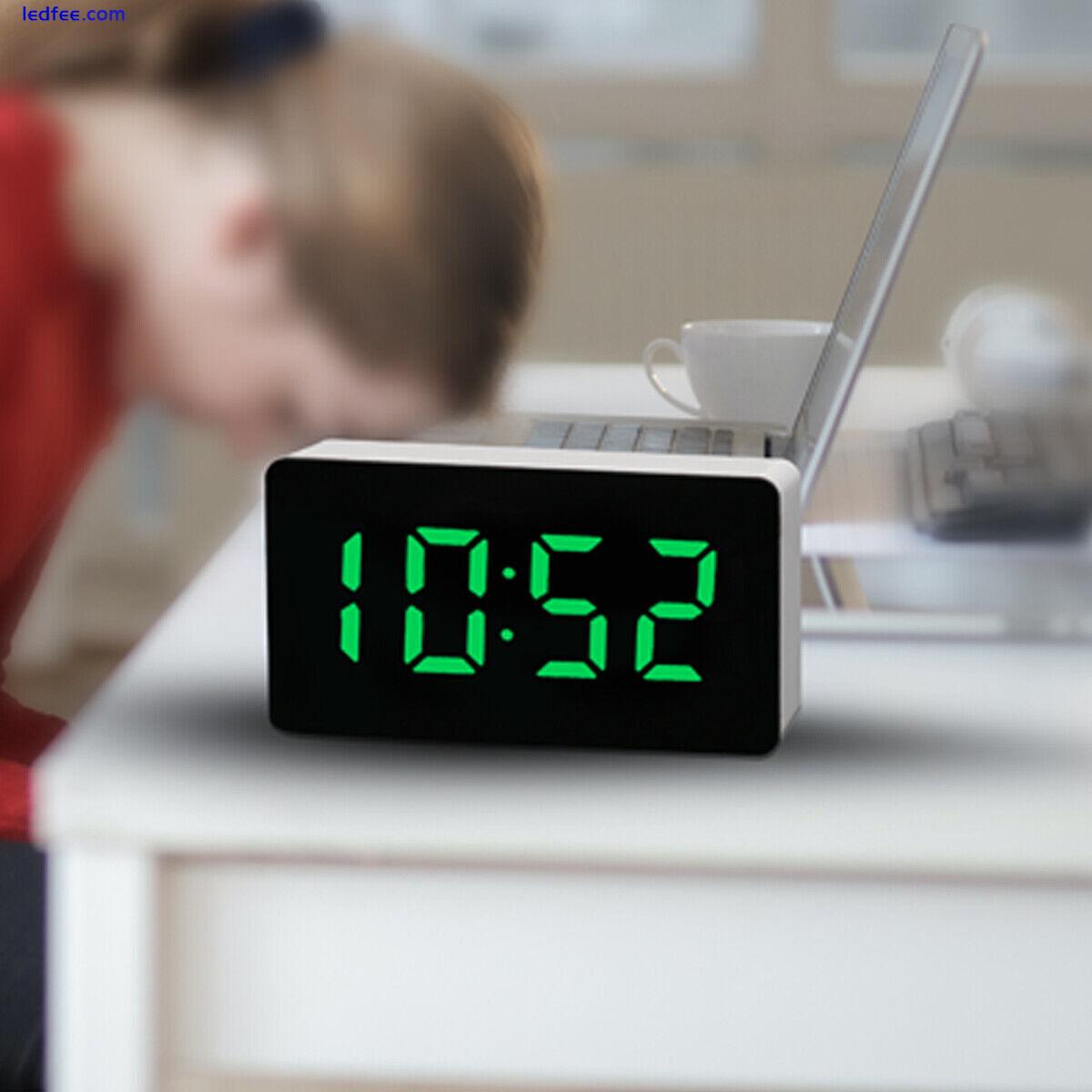 Digital Alarm Clock LED Mirror Display Temperature Date Bedside Wall Clock USB 0 