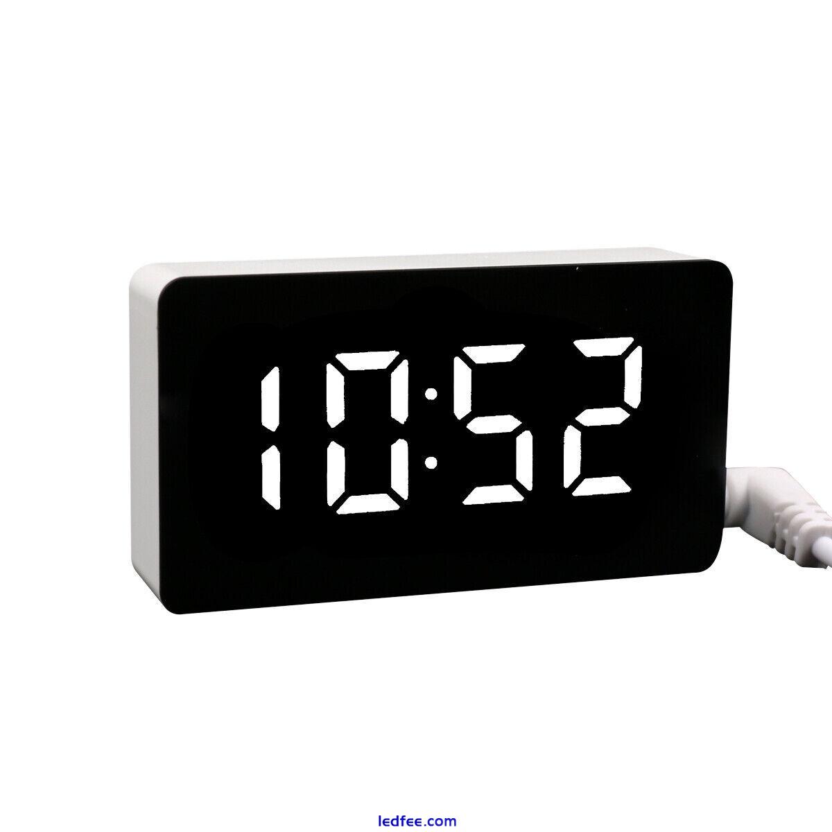 Digital Alarm Clock LED Mirror Display Temperature Date Bedside Wall Clock USB 4 
