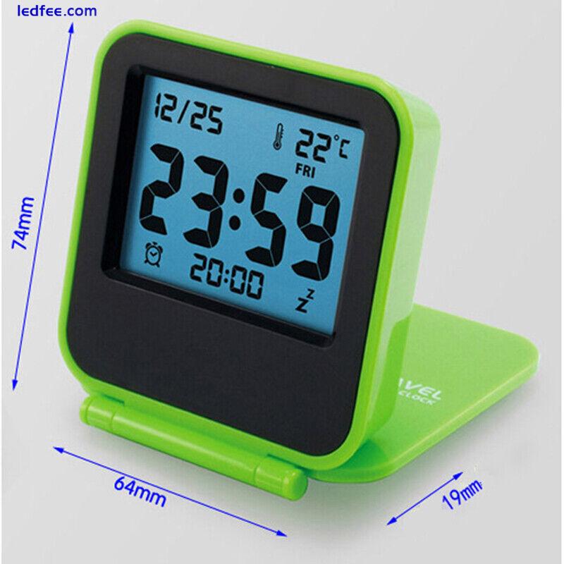 Backlit Folding Travel Clock Date Temperature Display LCD Digital Alarm Clock 0 