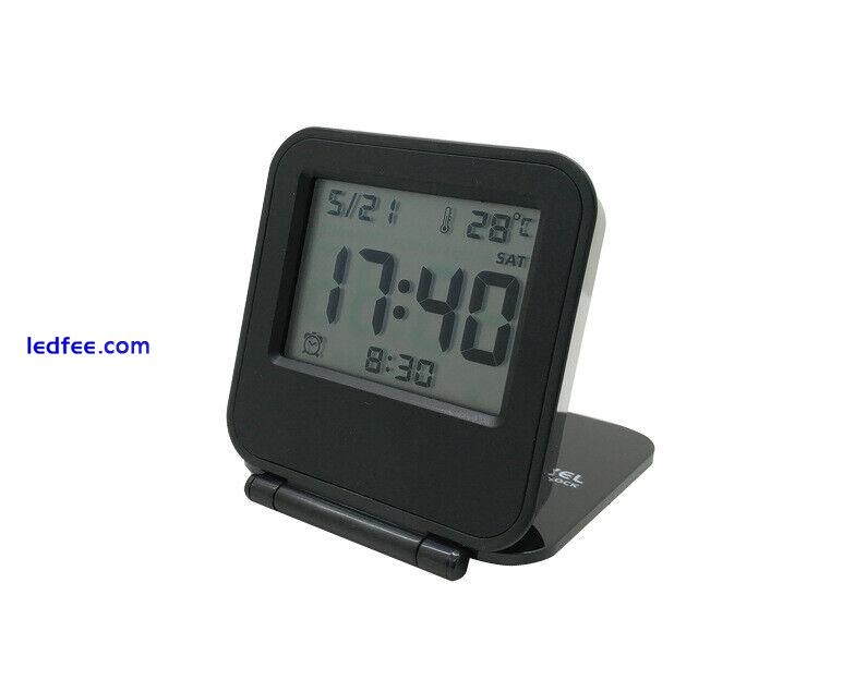 Backlit Folding Travel Clock Date Temperature Display LCD Digital Alarm Clock 3 