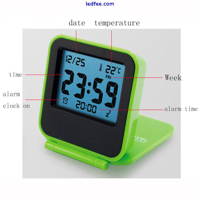Backlit Folding Travel Clock Date Temperature Display LCD Digital Alarm Clock 1 