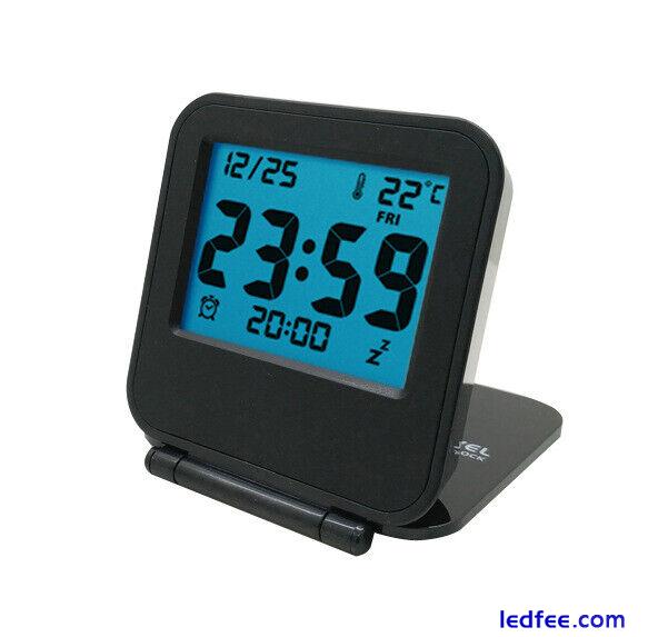 Backlit Folding Travel Clock Date Temperature Display LCD Digital Alarm Clock 5 