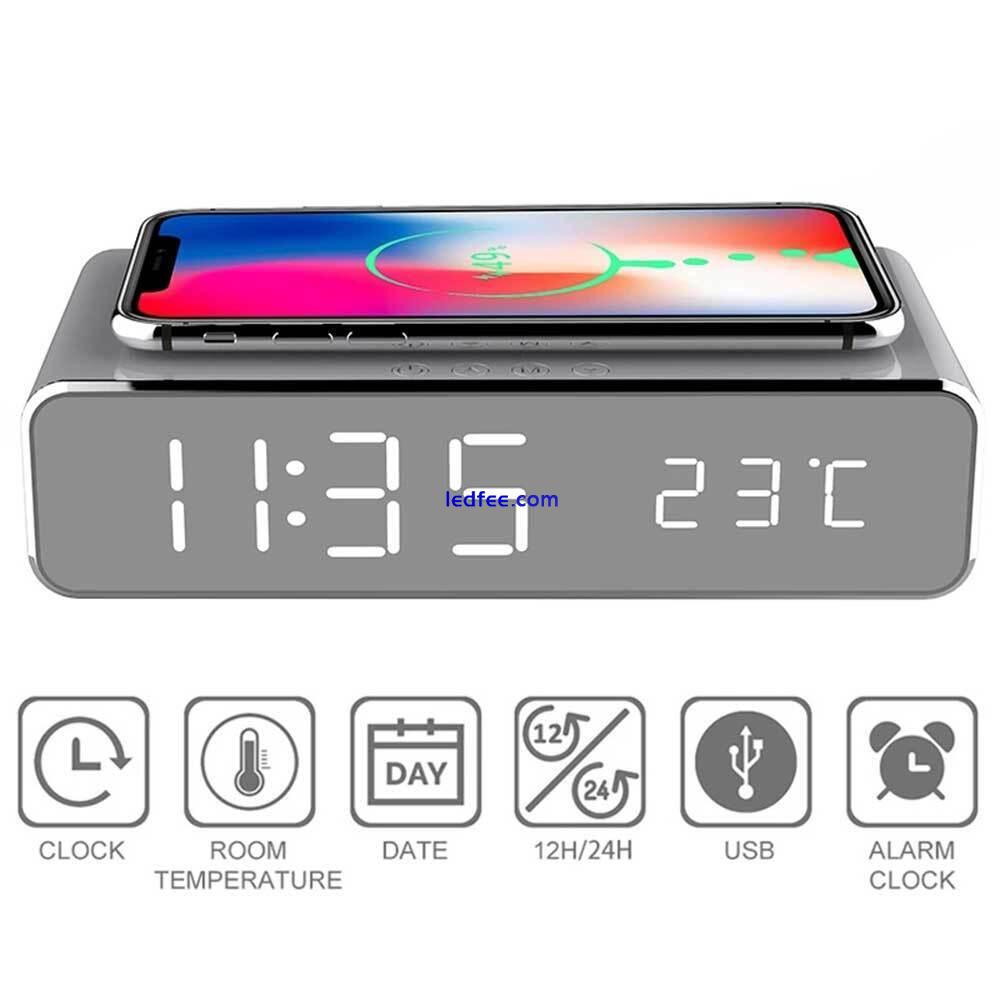 Digital LED Alarm Clock Thermometer Universal Wireless Phone Charger 4 