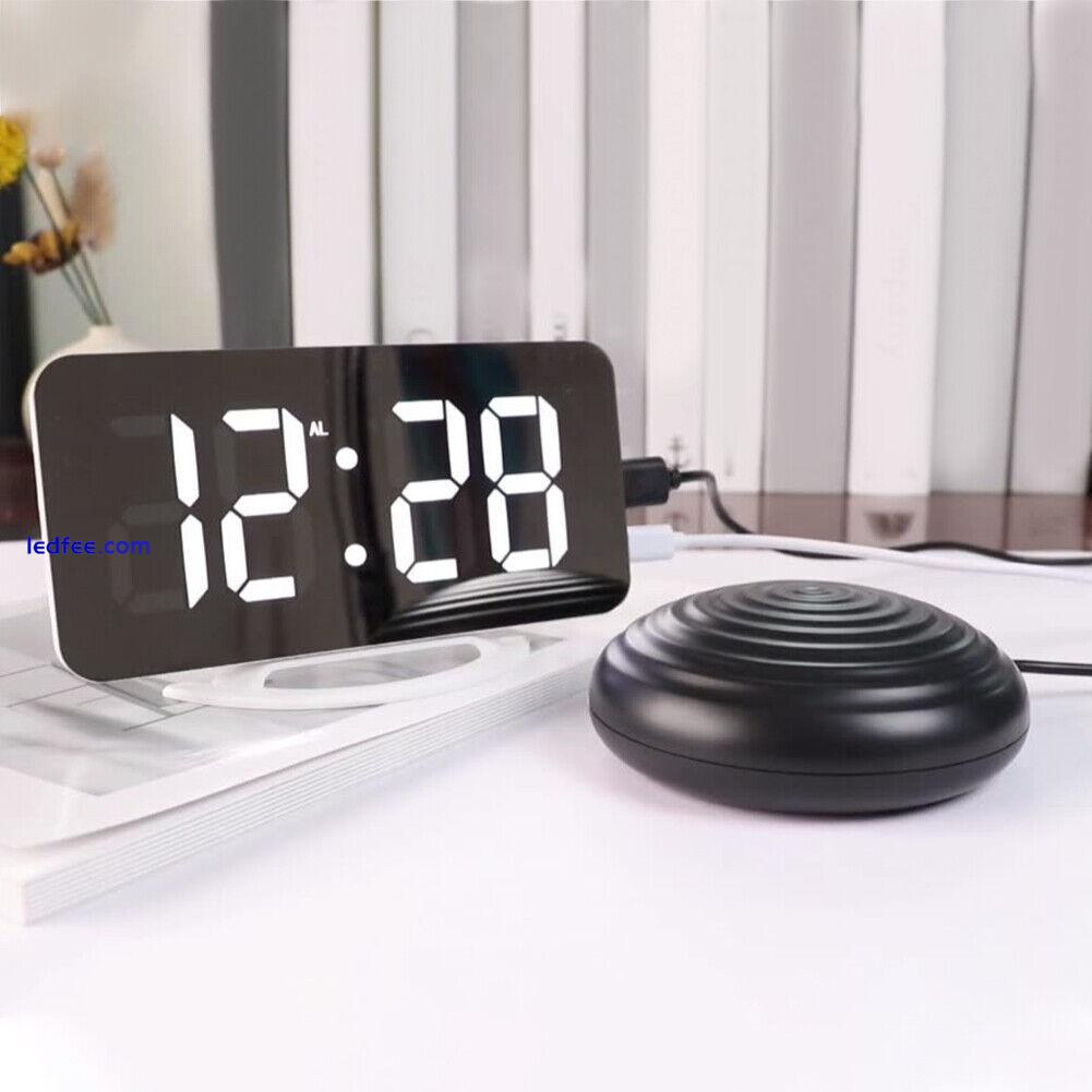 With Bed Shaker LED Mirror USB Ports Loud Digital Alarm Clock Home Office 0 