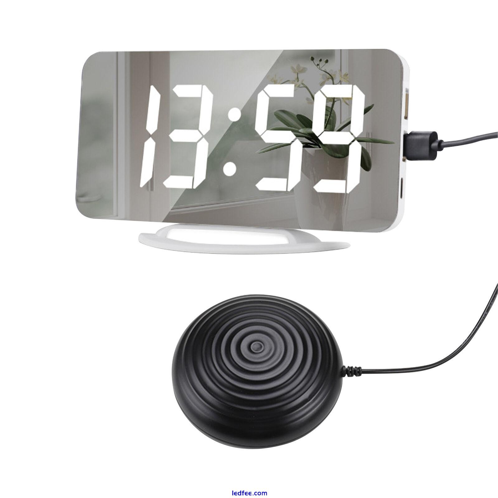 With Bed Shaker LED Mirror USB Ports Loud Digital Alarm Clock Home Office 4 