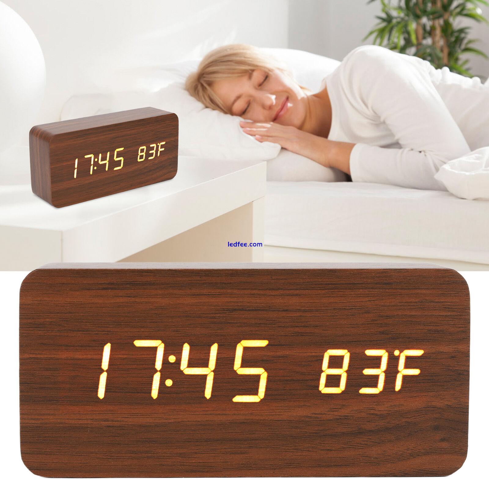 LED Wood Digital Alarm Clock 3 Level Brightness Electronic Clock WAS 0 