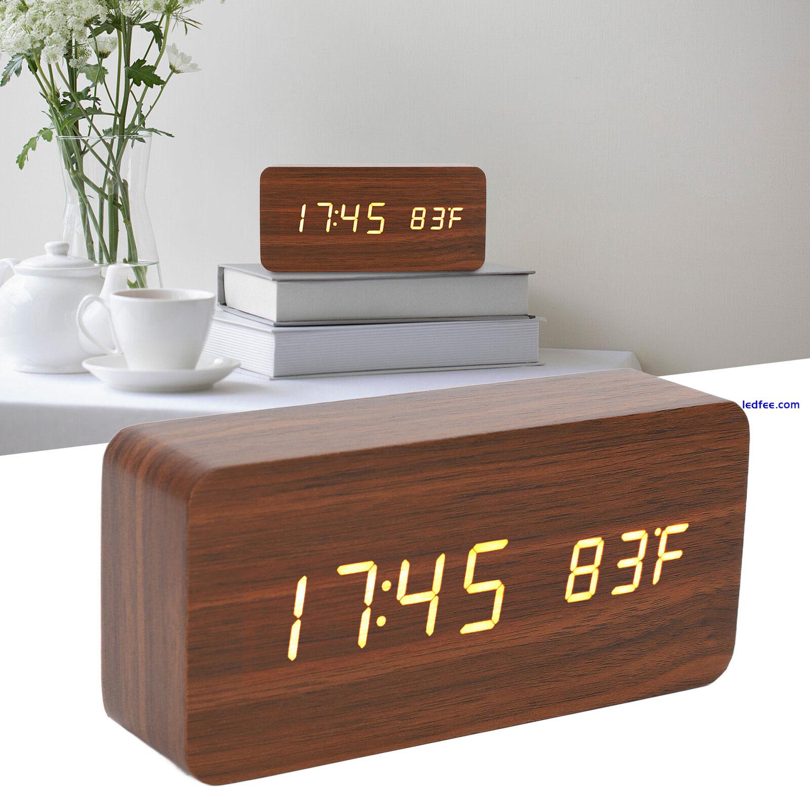 LED Wood Digital Alarm Clock 3 Level Brightness Electronic Clock WAS 2 