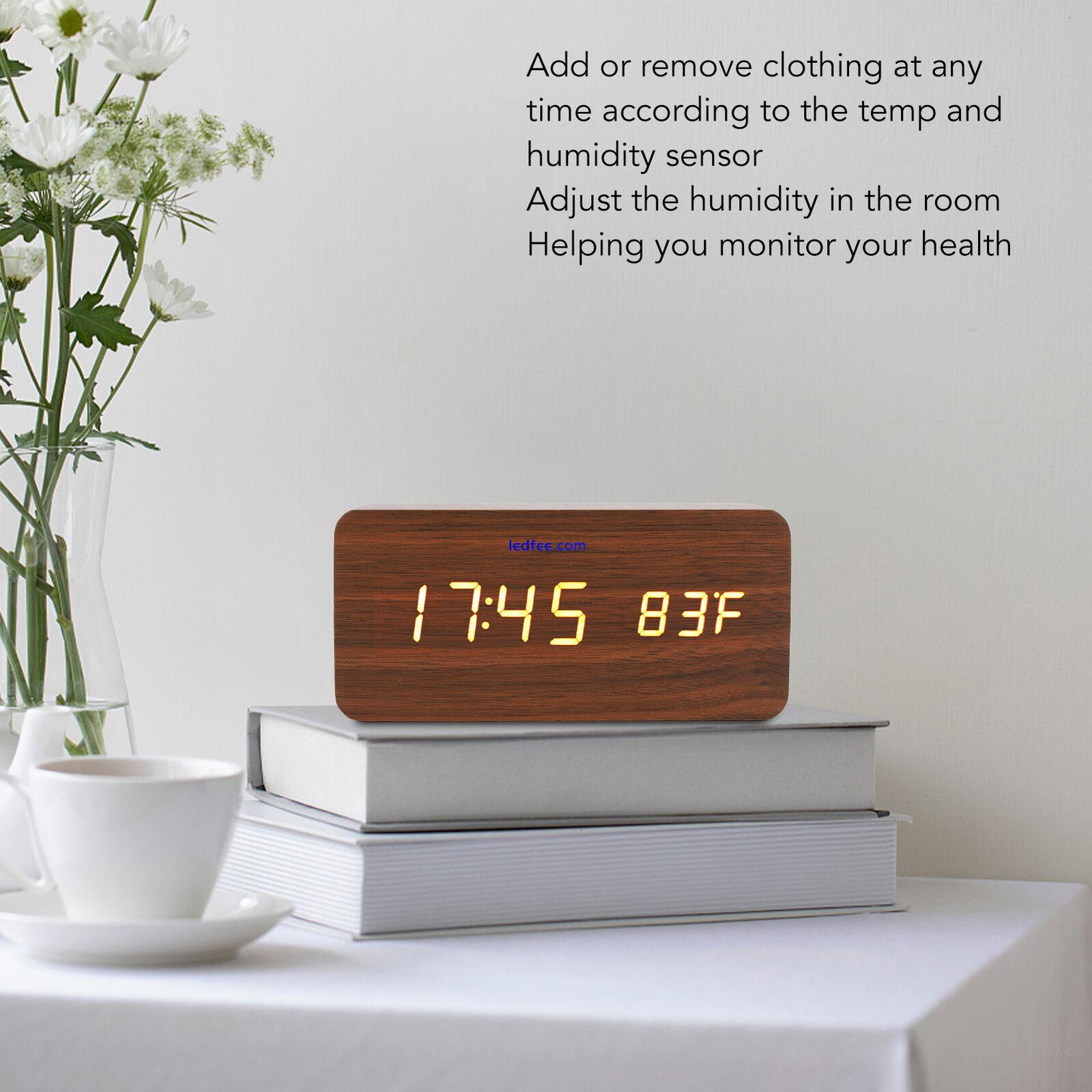 LED Wood Digital Alarm Clock 3 Level Brightness Electronic Clock WAS 4 