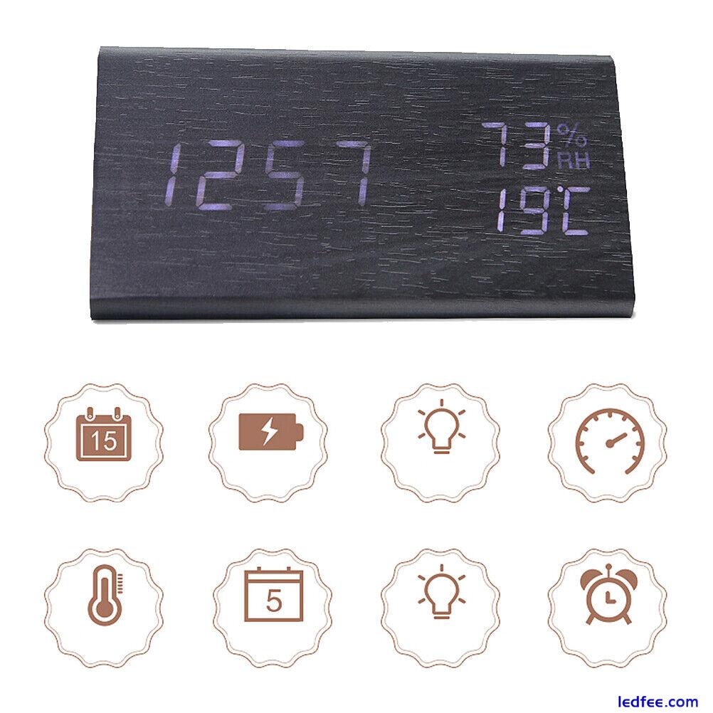 Digital Clock Wooden Electronic LED Time Display Temperature And Humidity De NDE 2 