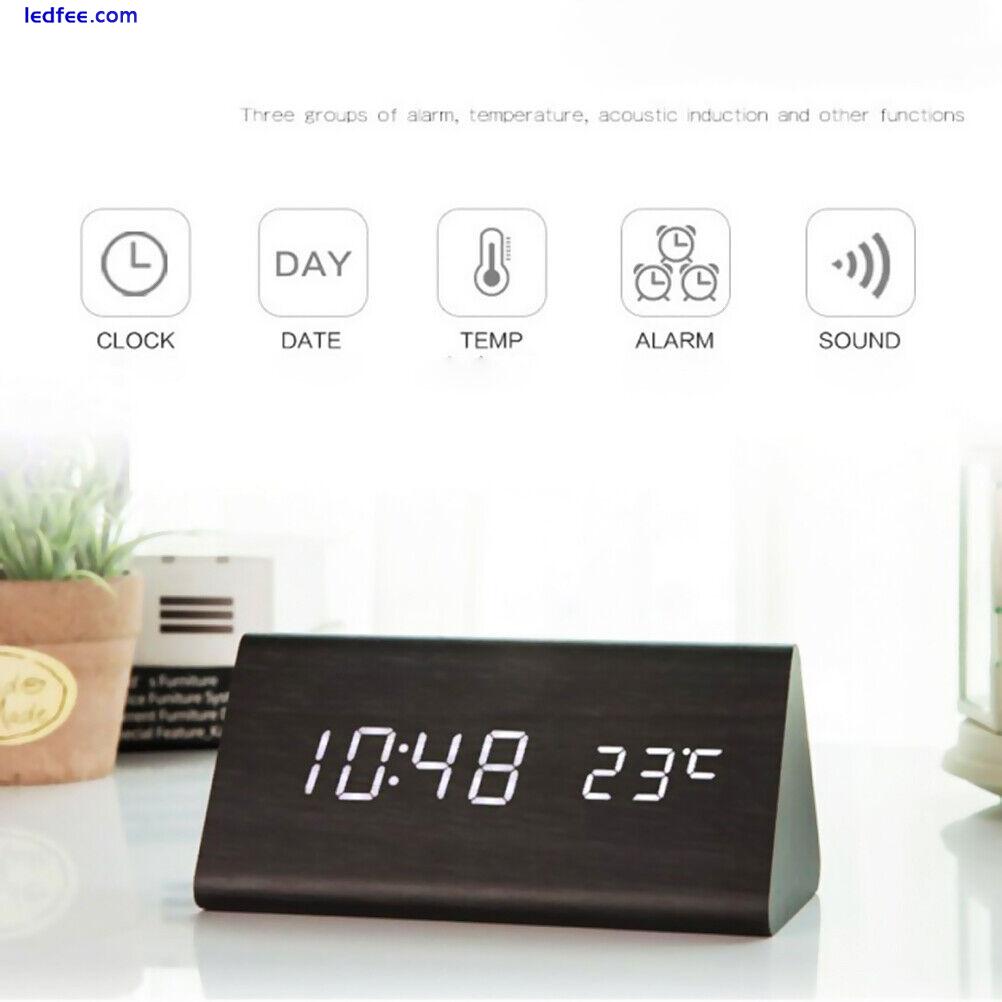 Digital Clock Wooden Electronic LED Time Display Temperature And Humidity De NDE 4 