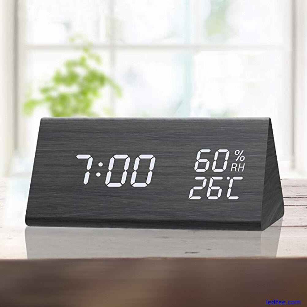 Digital Clock Wooden Electronic LED Time Display Temperature And Humidity De NDE 1 