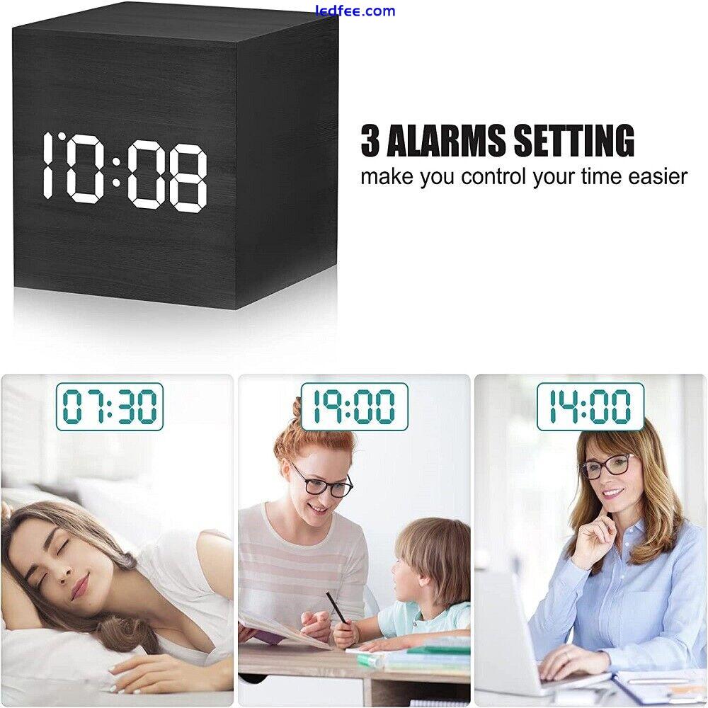 Digital Alarm Clock Wooden Electronic LED Time Display Indoor Temperature New 2 